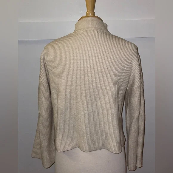 MANGO // cream ivory button detail mockneck sweater rib knit pocket - Picture 7 of 15